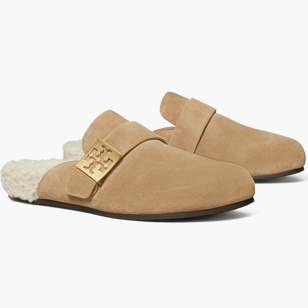 NEW Tory Burch Mellow Faux Shearling Lined Mule in Noisette / Taupe